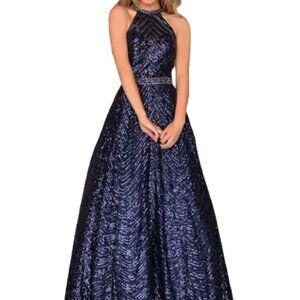 NWT Clarisse 5112 Sequin Mesh Prom Dress Blue Size 4